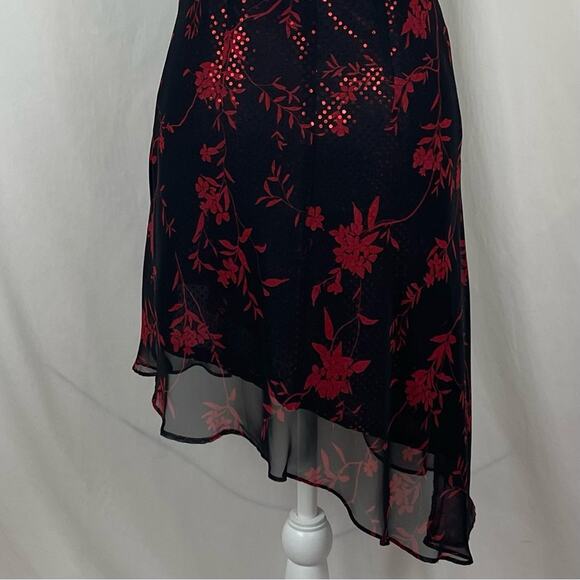 Jessica Howard Sheer Black Red Sequin Party Asymmetrical Midi Dress NWOT Size 4P - Picture 7 of 13